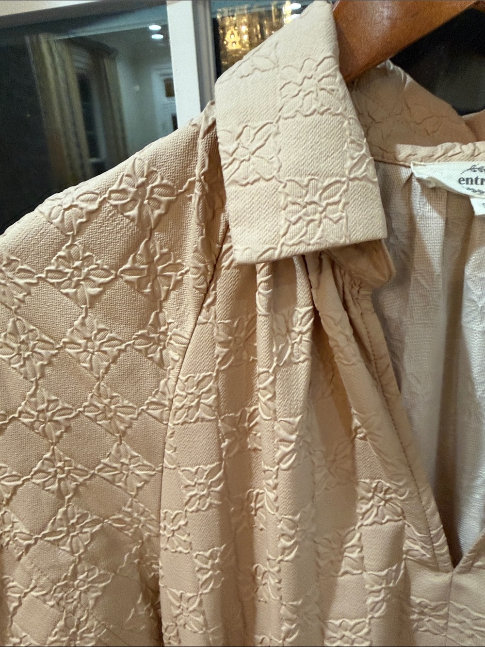 Coastal Grandmillennial Textured Tan Maxi Dress Smocked Pockets Entro Small - Picture 4 of 15
